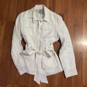 White Linen Jacket w Belt | XS